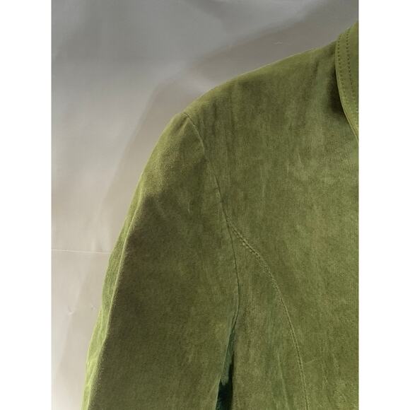 Olive Green Suede Leather Jacket - Picture 3 of 7